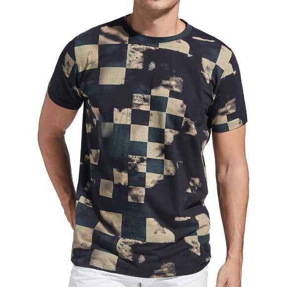 Men Navy Blue Hipster Hip Hop Short Sleeve Print T Shirt Casual Fashion Tee - Picture 1 of 6